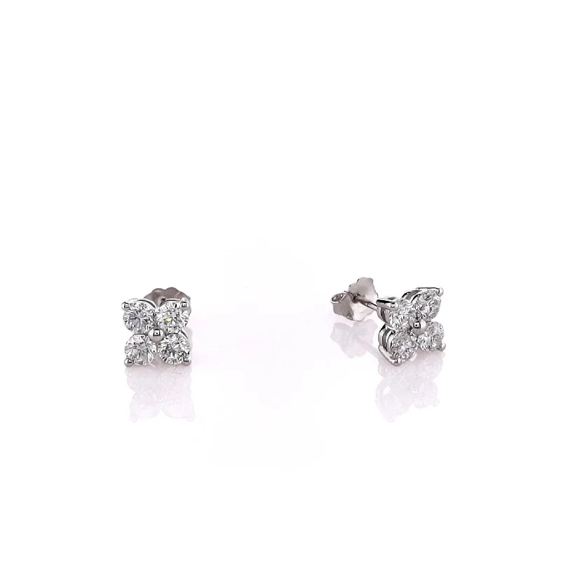 14k White Gold 4 Cluster Diamond Stud Earrings