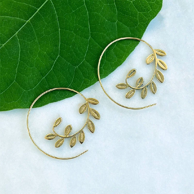 Leaf Spiral Earrings - Brass, India