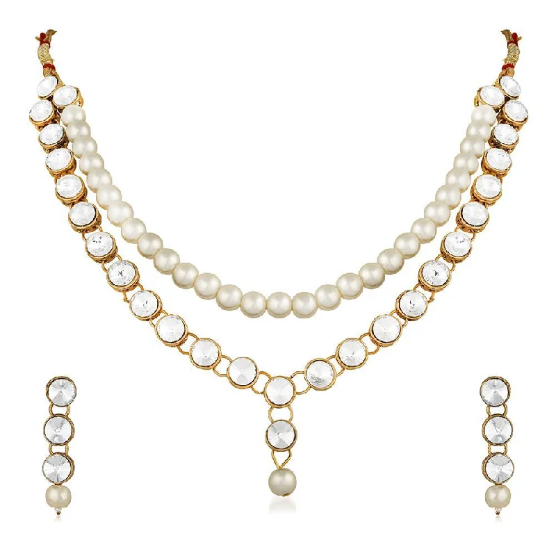 Mahi Traditional Jewellery Kundan and Artificial Pearl Necklace Set with Earrings for Women (VNCJ100247WHT)