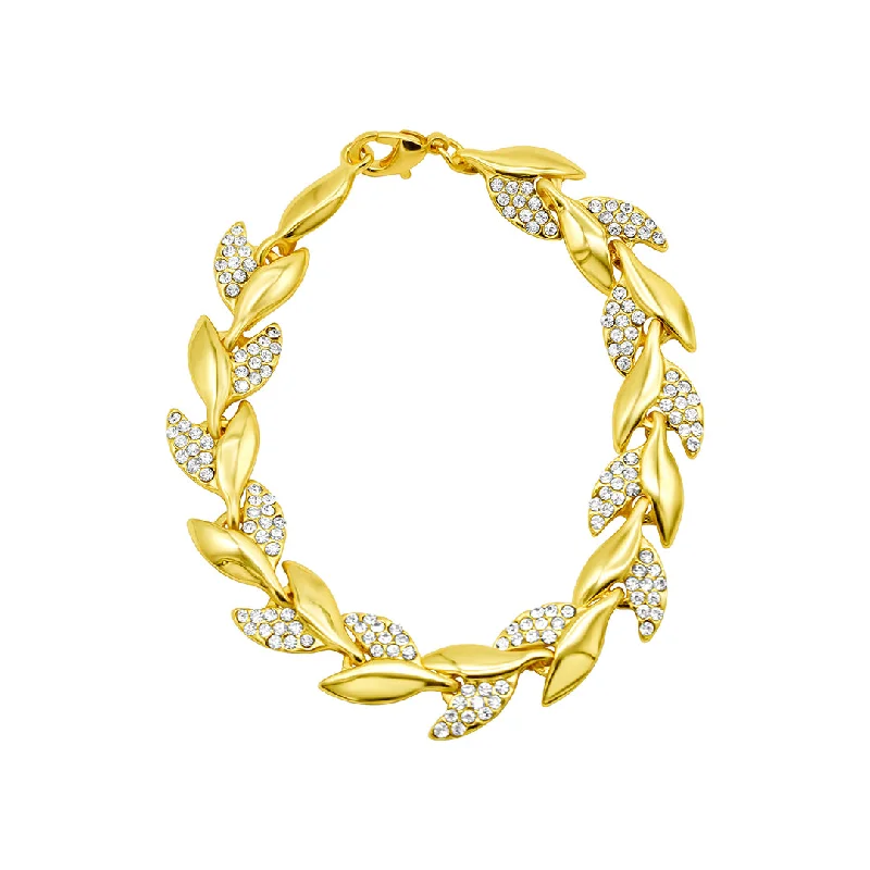 14k Gold Plated Crystal Leaf Bracelet