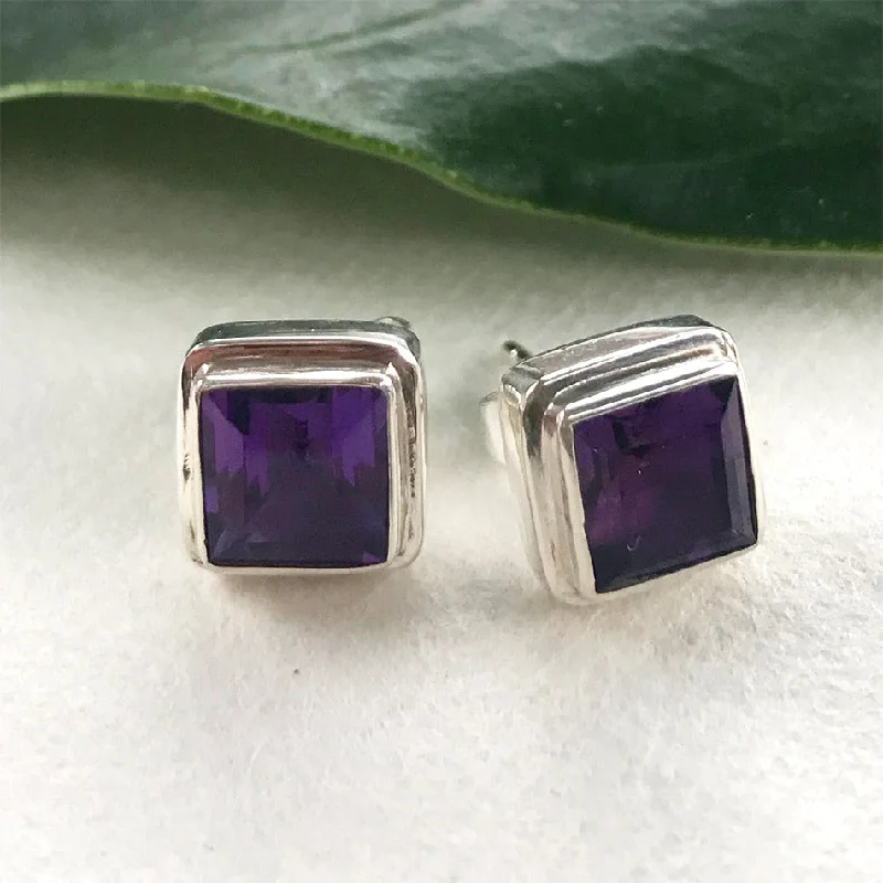 Amethyst Biru Studs - Sterling Silver, Indonesia