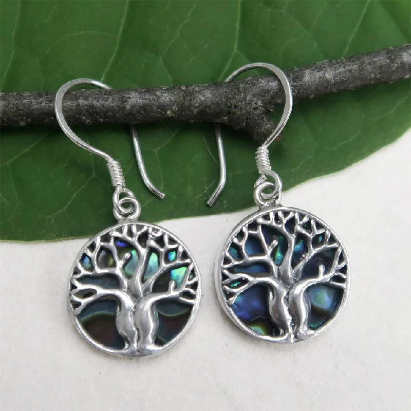 Abalone Tree of Life Earrings - Sterling Silver, Indonesia