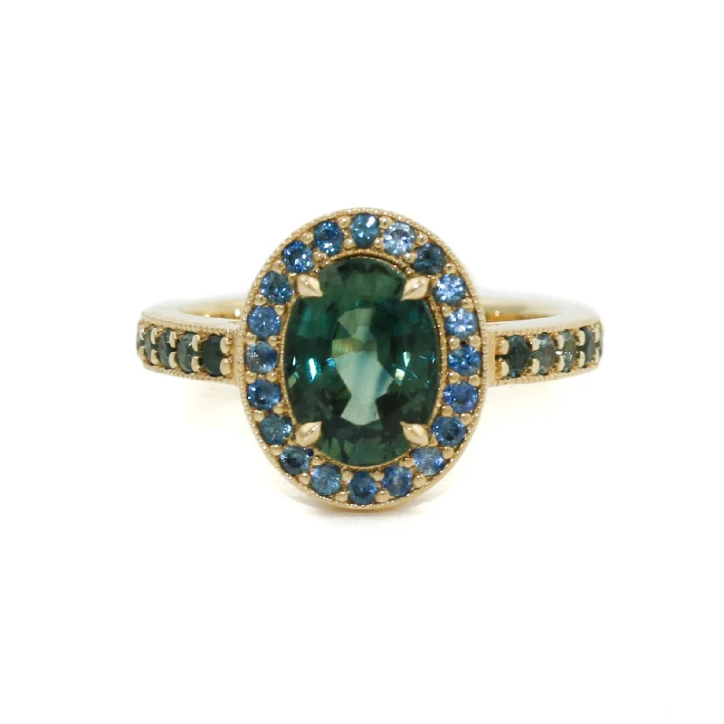 Margaret Teal Sapphire x Channel Set Ring 14k