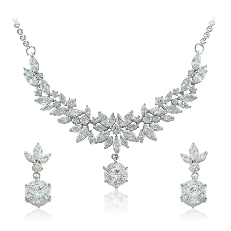 21 Nicole Jewellery Rhodium Plated Cubic Zirconia Necklace Set  - NL-226