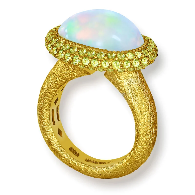 Gold Cocktail Ring with Opal & Peridot