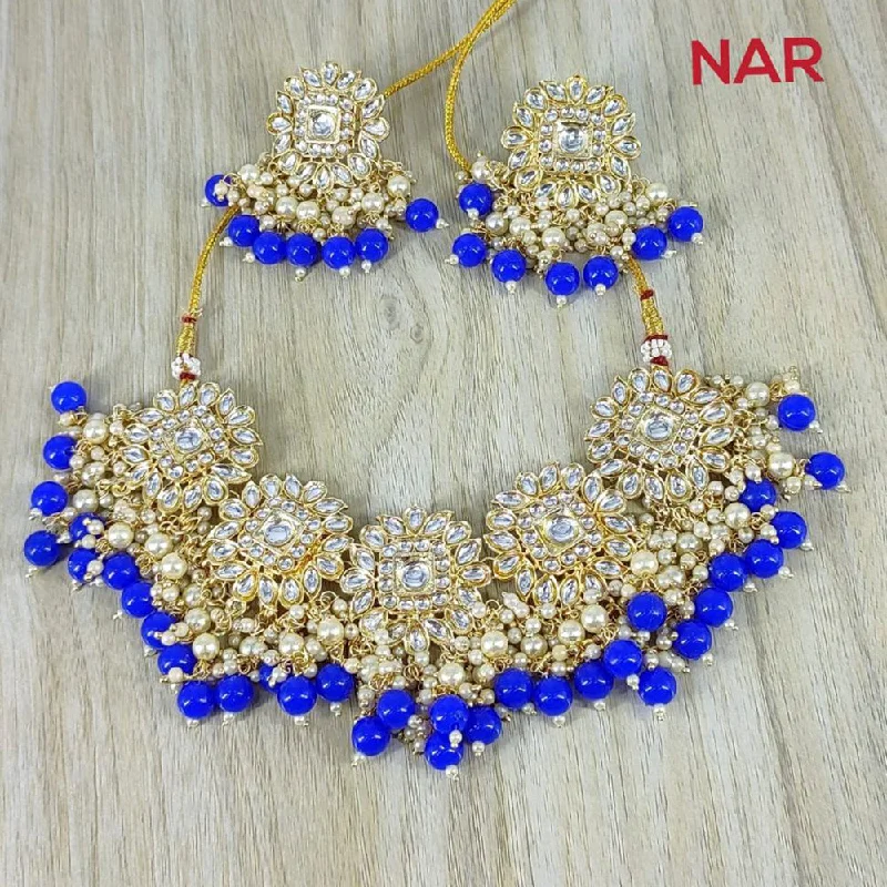 India Art Gold Plated Kundan Stone & Beads Necklace Set