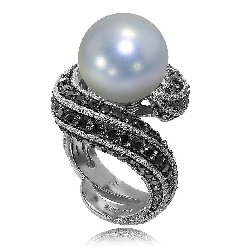 Gold Twist Ring With Freshwater Pearl & Diamonds