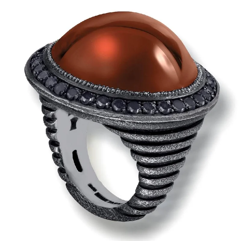 Silver Symbolica Ring with Carnelian & Black Spinel