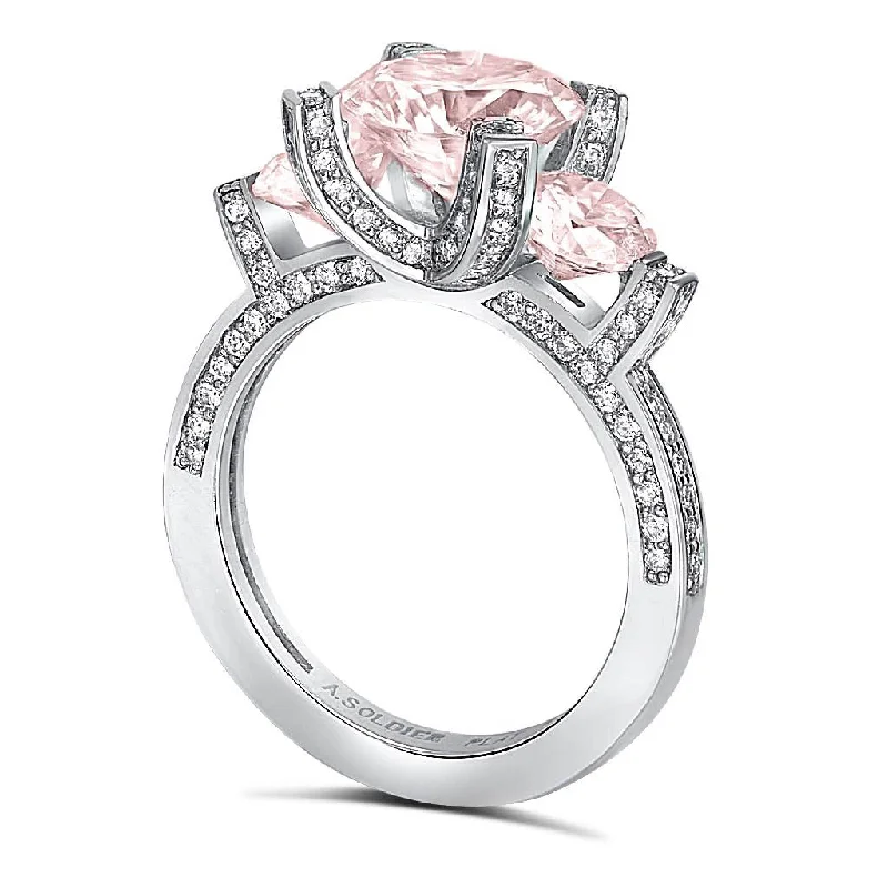 Princess Morganite Diamond Platinum Trinity Engagement Ring