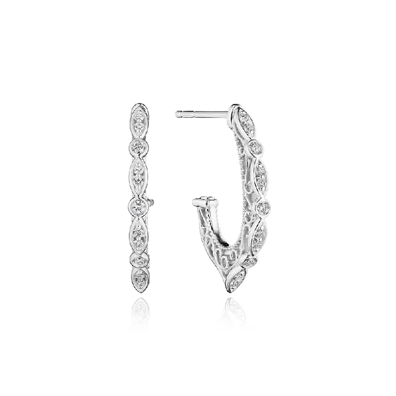 Verragio 18k Gold Small Filigree Diamond Hoop Earrings