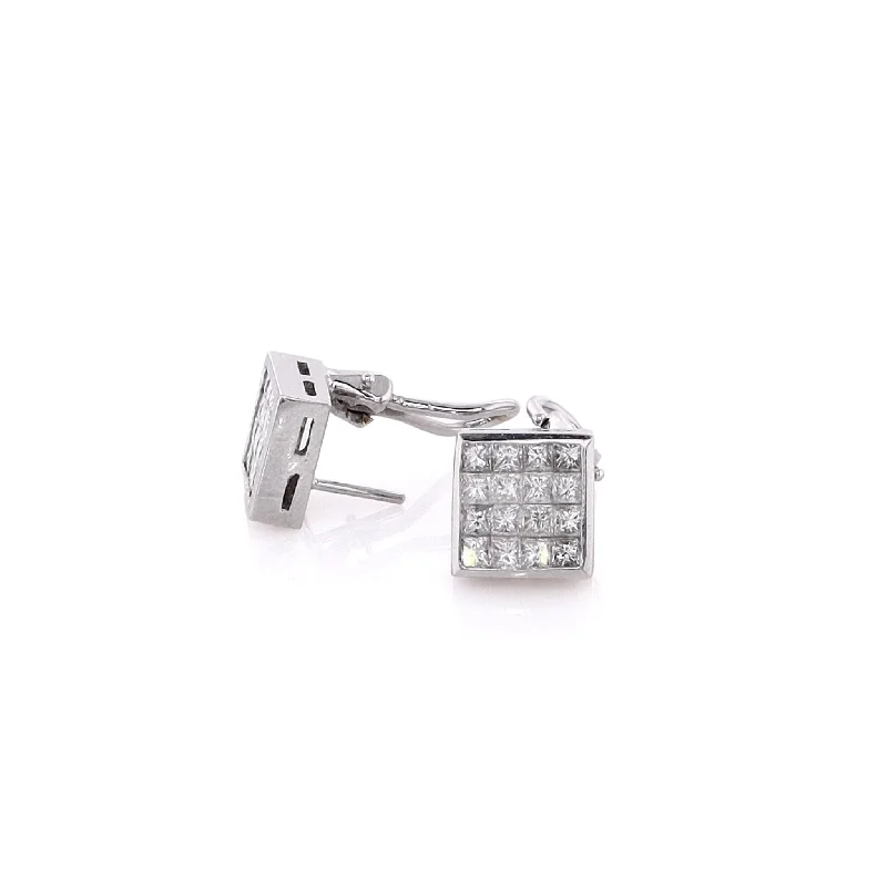 Estate 18 Karat White Gold Diamond Earrings