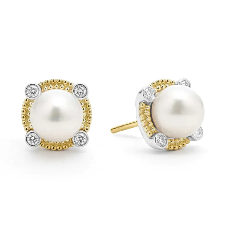 Lagos Luna Pearl Diamond Stud Earrings