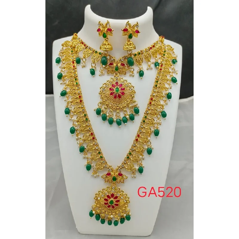 Akruti Collection Gold Plated Beads And Pota Stone Necklace Combo