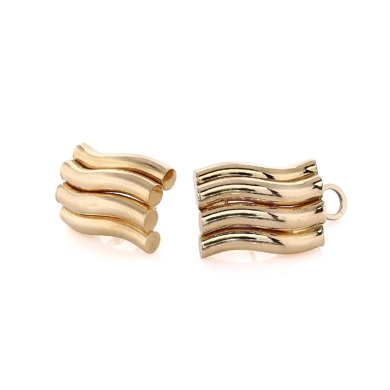 Estate 18 Karat Yellow Gold Wavy Noodle Design Omega Earrings