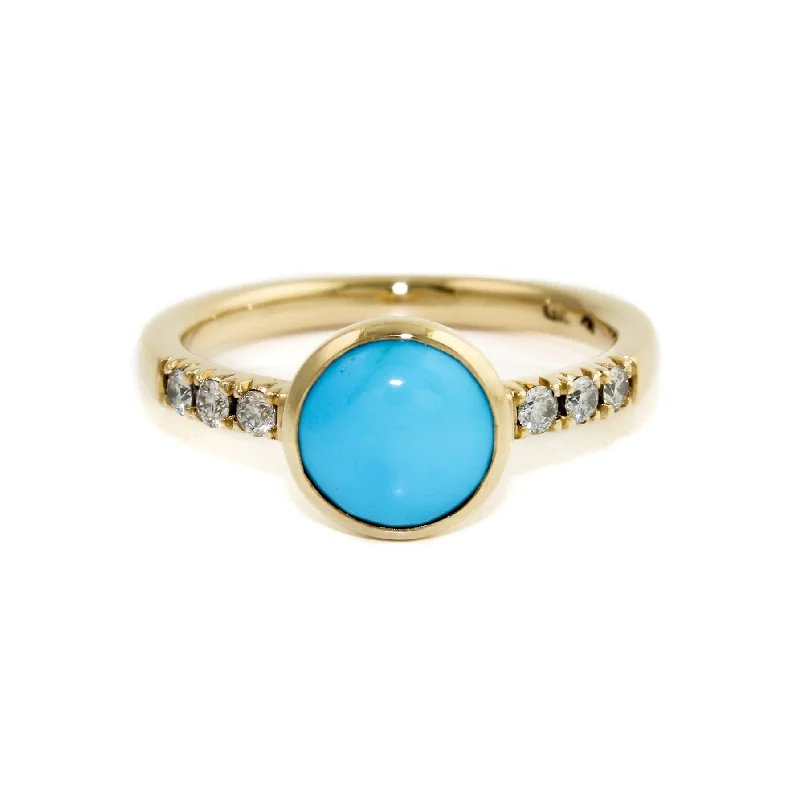 14K Gold Egyptian Turquoise & Pavé Diamond Engagement Ring