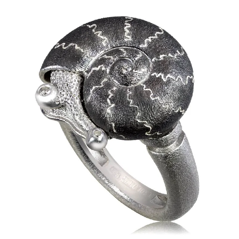 Silver Little Snail Ring with Diamonds