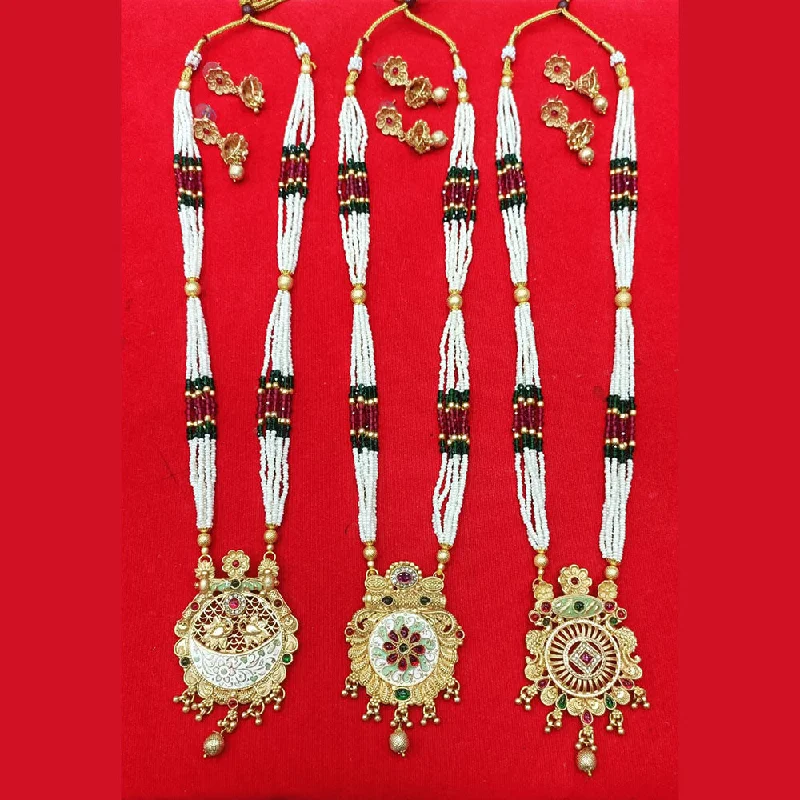 Manisha Jewellery Gold Plated Pota Stone And Pearl Necklace Set (Assorted Design 1 Piece Only)