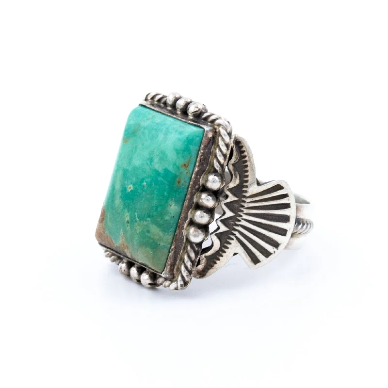 Classic Square-Cut Blue Turquoise Navajo Ring