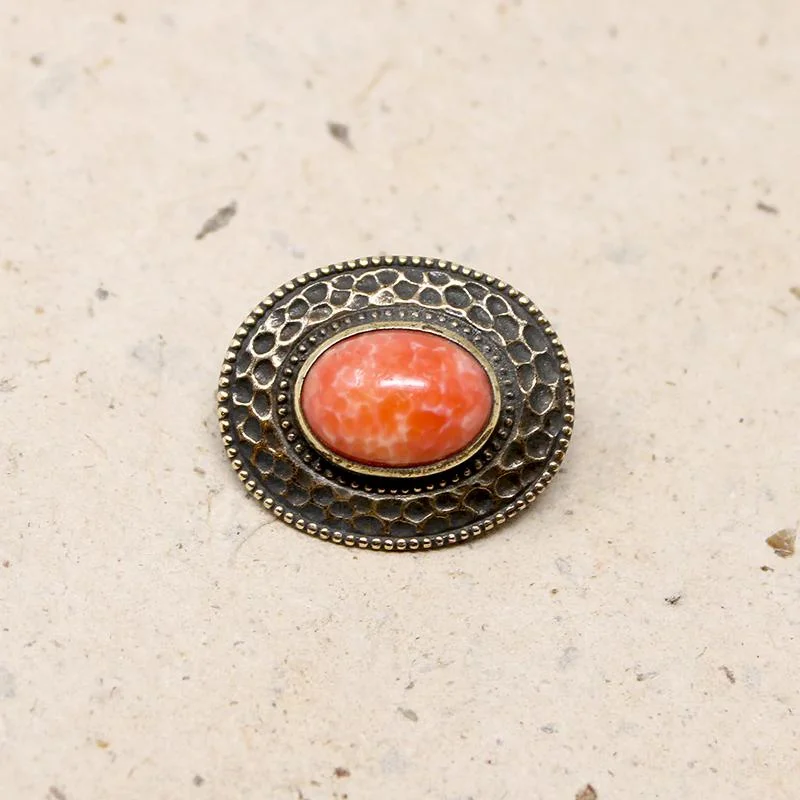 Coral-Colored Pâte de Verre in Brass Brooch