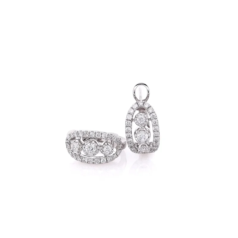 Estate 14 karat White Gold Oval Halo Diamond Earrings