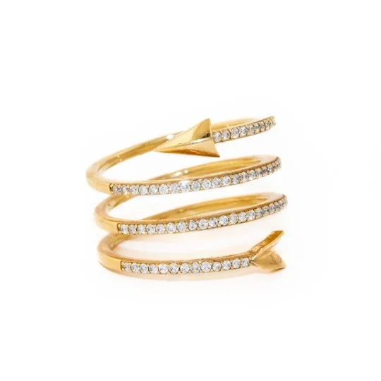 Gold Pave Diamond Twisted Arrow Ring