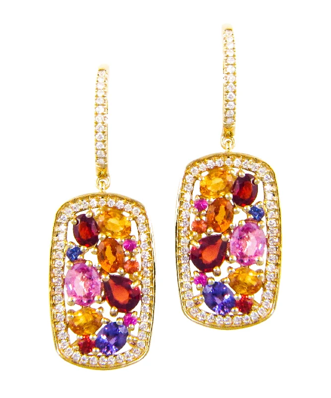 Bellarri 14k Gold Multi Sapphire and Diamond Earrings