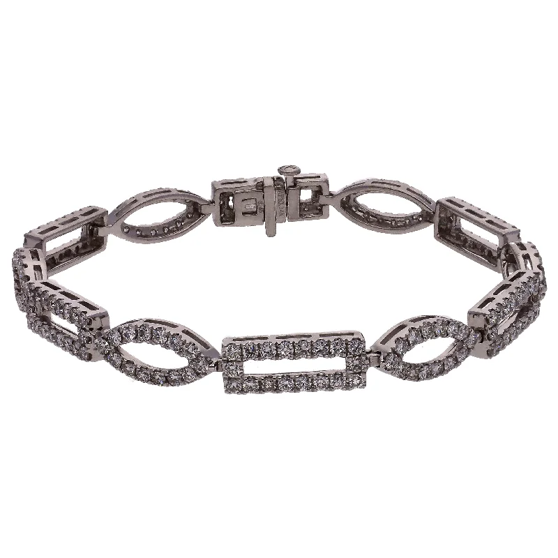 14K White Gold Bracelet with Diamond Geometric Shape Links