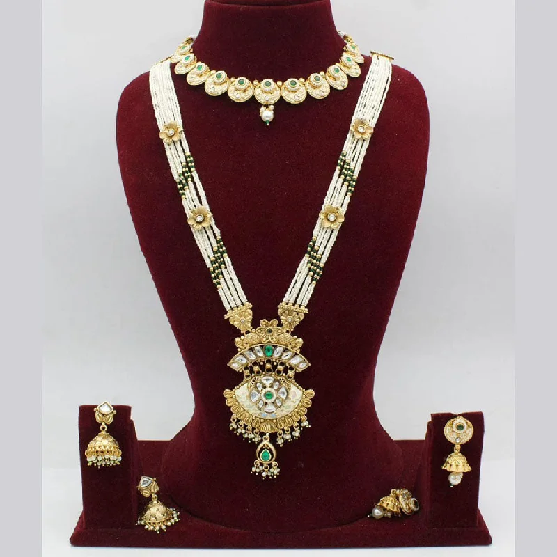 Manisha Jewellery Gold Plated Pota Stone And Pearl Necklace Combo