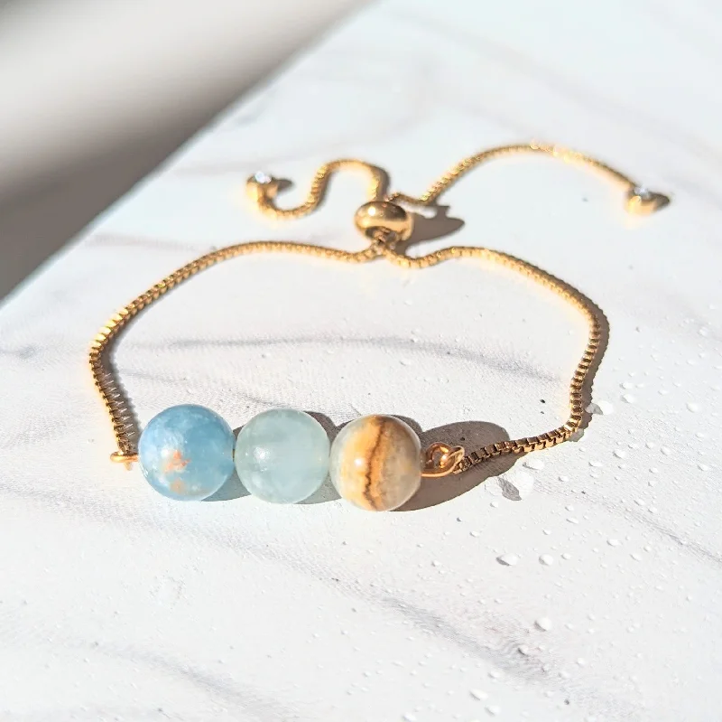 Gold Adjustable Blue Onyx Bracelet