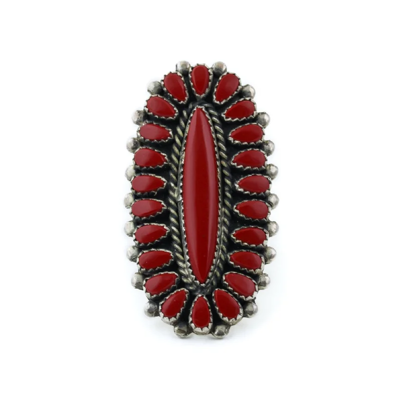 Petit Point Block Red Coral Ring