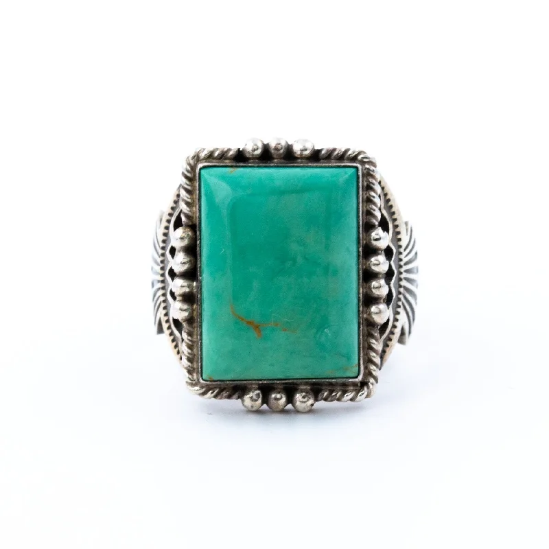 Classic Square-Cut Green Turquoise Navajo Ring