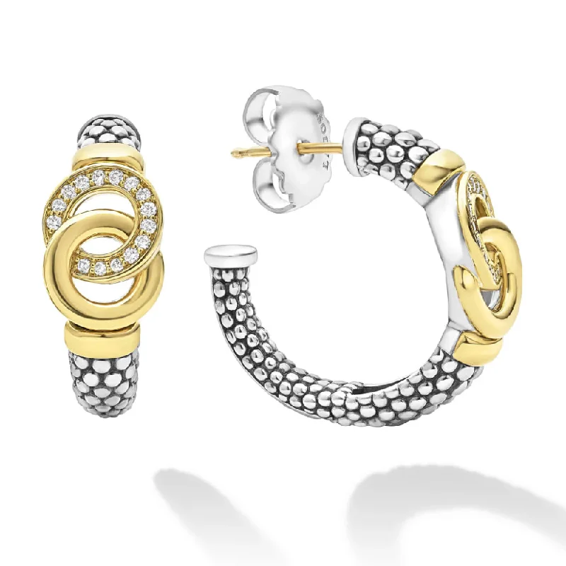 Lagos Signature Caviar Two-Tone Interlocking Diamond Hoop Earrings