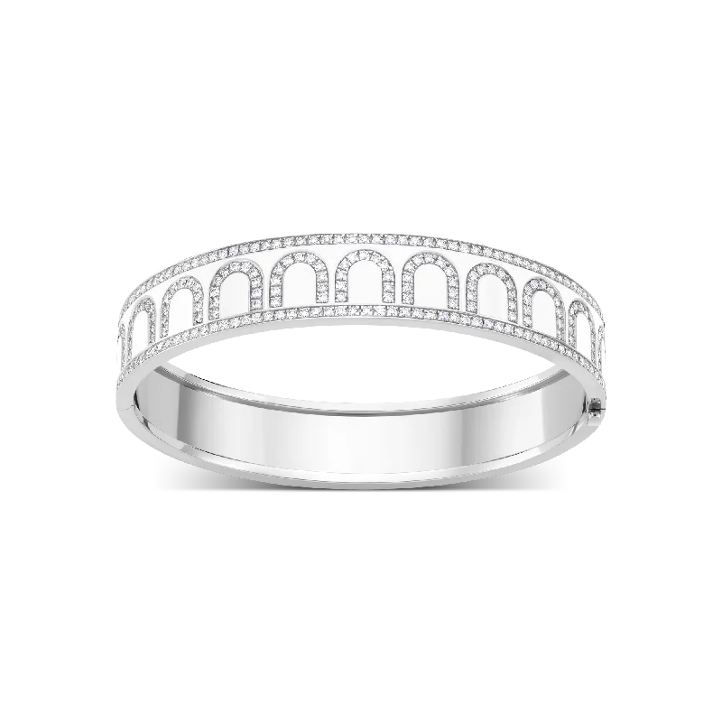 L'Arc de DAVIDOR Bangle GM, 18k White Gold with Lacquered Ceramic and Palais Diamonds