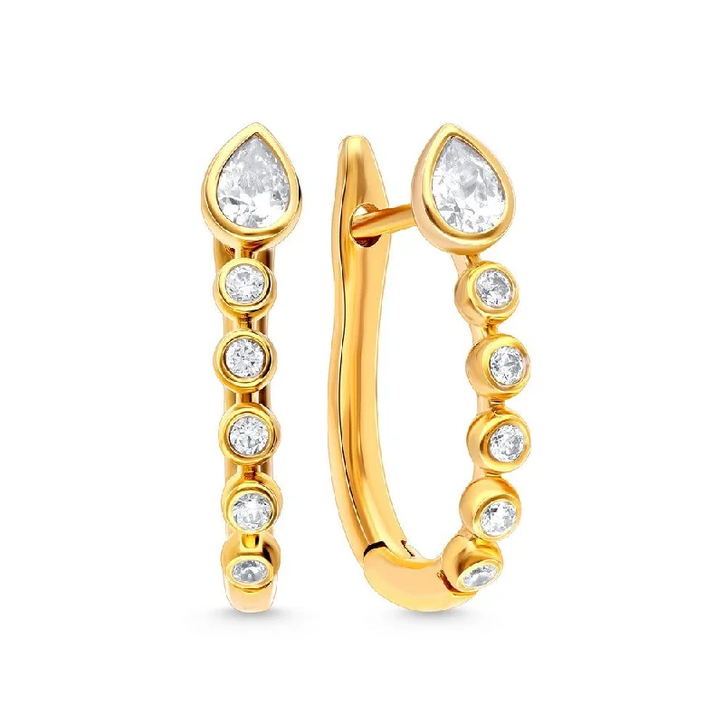 14k Gold Bezel Set Diamond Hoop Earrings