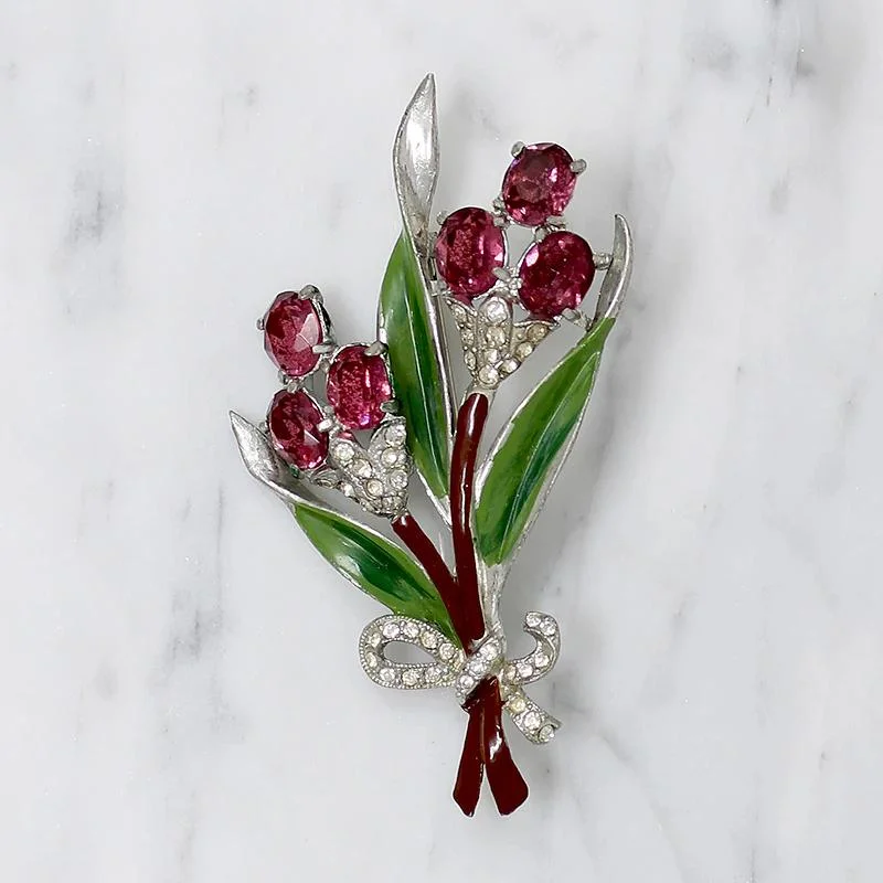 Fresh Spring Nosegay Brooch in Enamel & Rhinestones