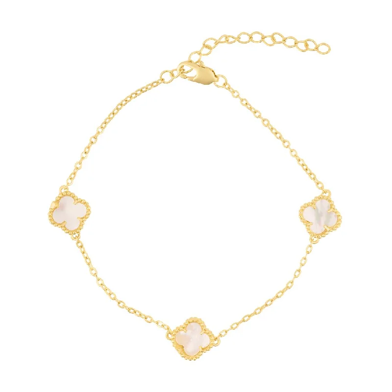 White Mother of Pearl Flower Station Bracelet gold