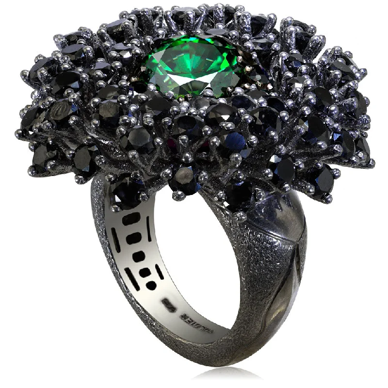 Silver Astra Ring with Swarovski Green Crystal & Spinel