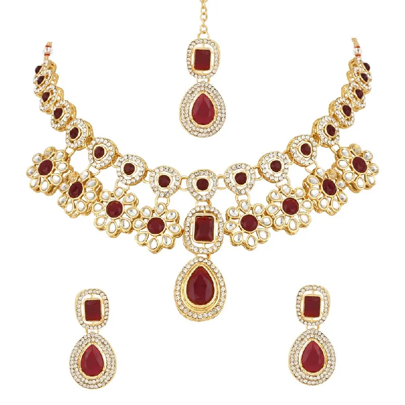 Etnico Stylish Gold Plated Traditional Kundan Stone Necklace Jewellery Set for Women/Girls (IJ377M)