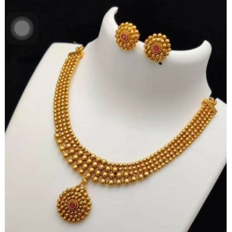 Sai Fashion Gold Plated Pink Pota Stone Necklace Set