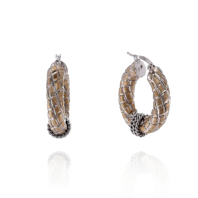 Estate 14k Two-Tone Puffed and Quilted Design Hoop Earrings