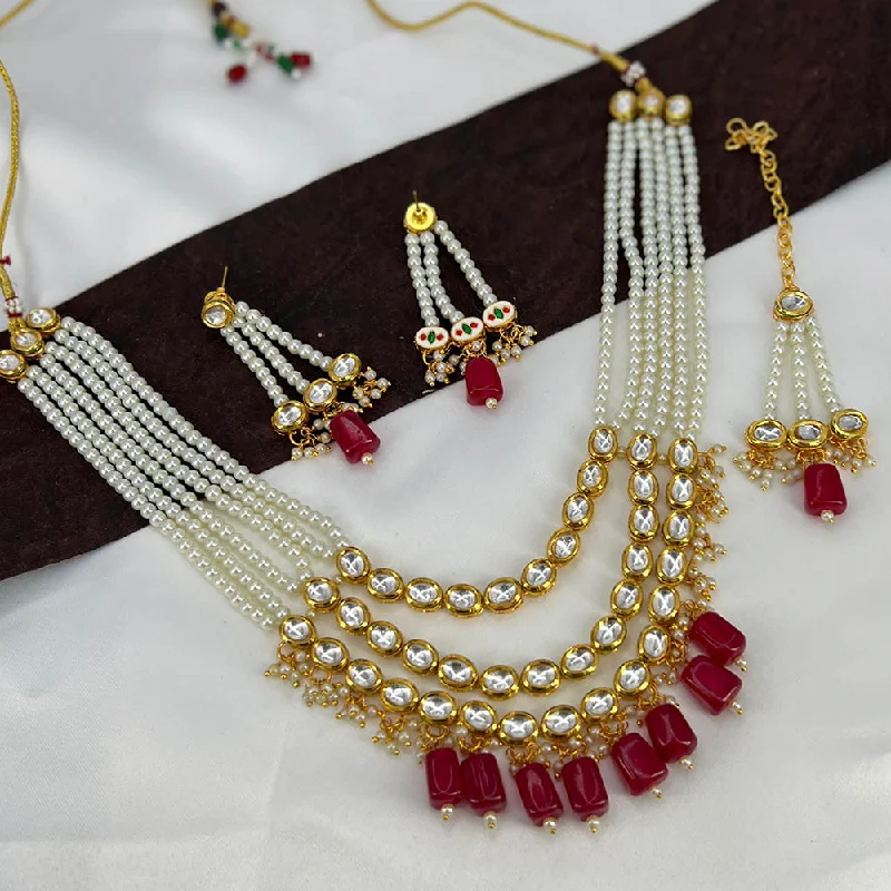 India Art Gold Plated Kundan Stone & Beads Necklace Set