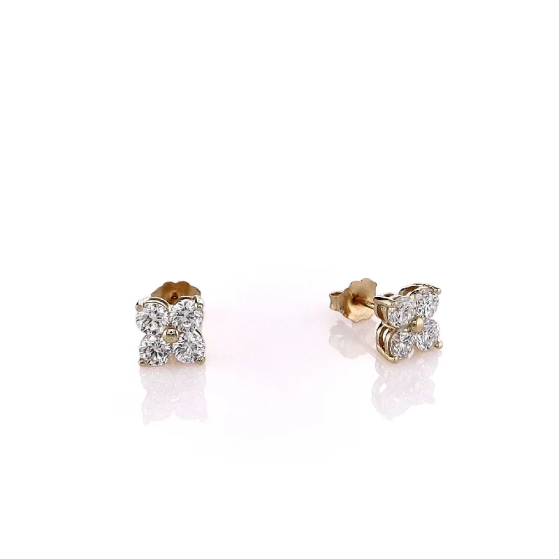 14k Yellow Gold Four Cluster Diamond Stud Earrings