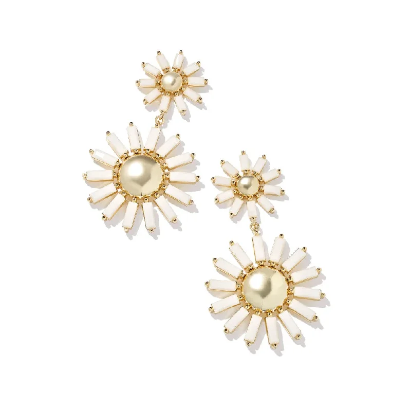 Kendra Scott Madison Daisy Gold Statement Earrings in White Opaque Glass