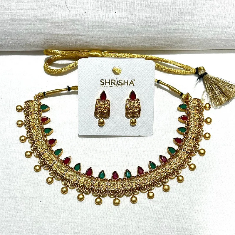 Shrisha Gold Plated Pota Stone Necklace Set