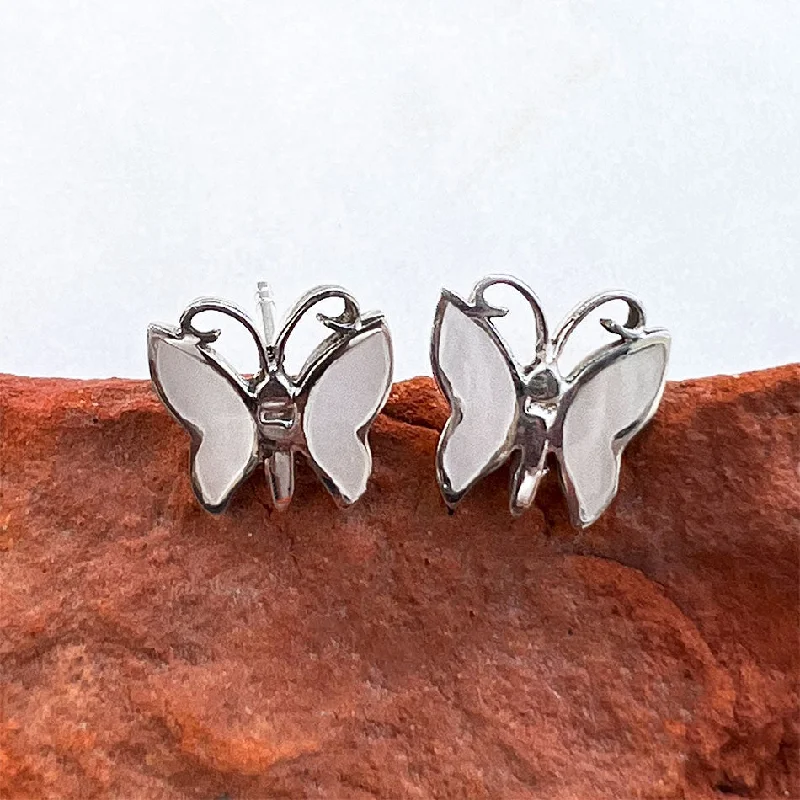 Mother-of-Pearl Butterfly Studs - Sterling Silver, Indonesia