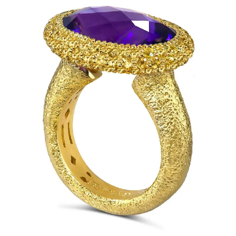 Gold Cocktail Ring with Amethyst & Yellow Sapphires