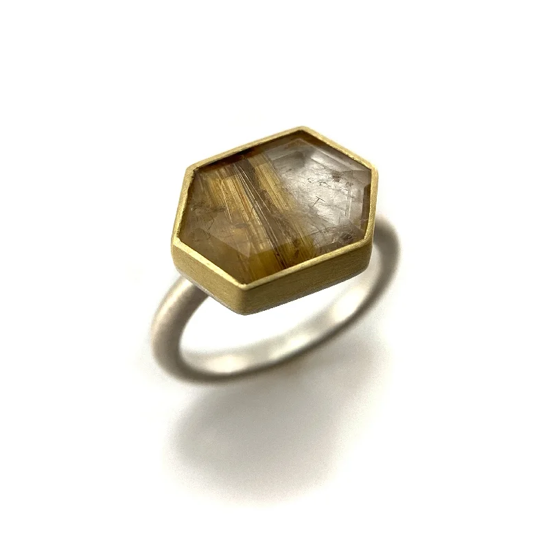 Hexagon Rutilated Quartz Ring