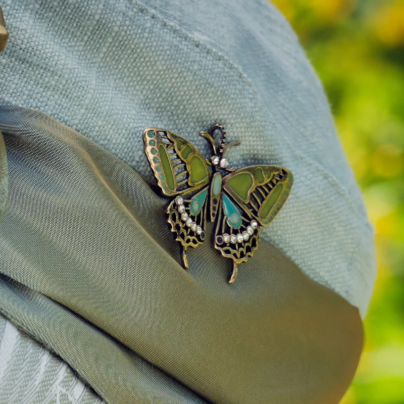 Arts and Crafts Green Enamelled Butterfly brooch