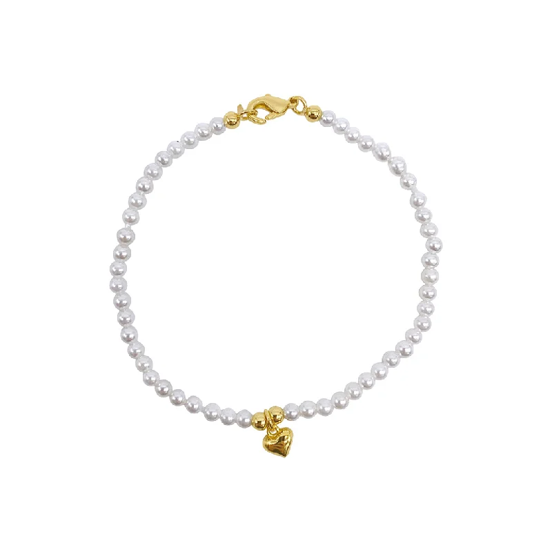 14k Gold Plated Seed Pearl and Heart Bracelet