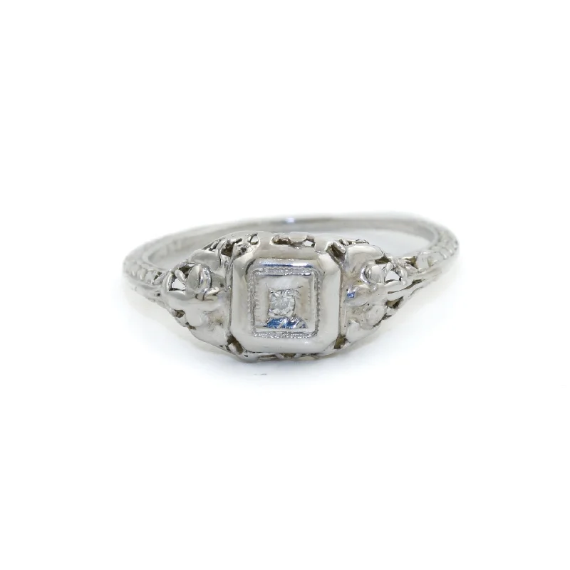 Elsa Art Deco 14k White Gold Ring